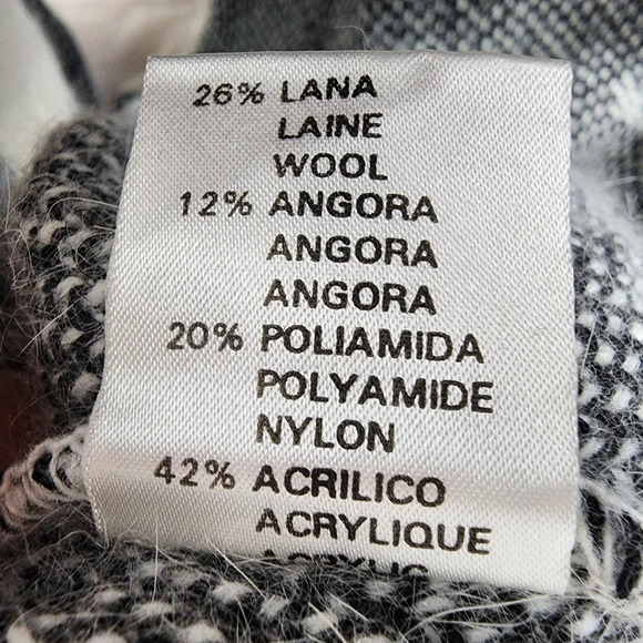 El Corte Ingles Wool Angora Cardigan Winter Mittens Black Ivory Size 42 - Picture 16 of 16